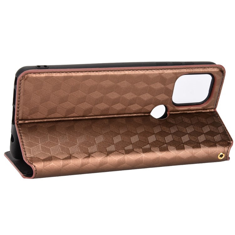 Cell Phone Case for Motorola Moto G Stylus 5G (2021), Imprinted Rhombus Pattern PU Leather Stand Magnetic Auto Closure Wallet Phone Shell - Brown