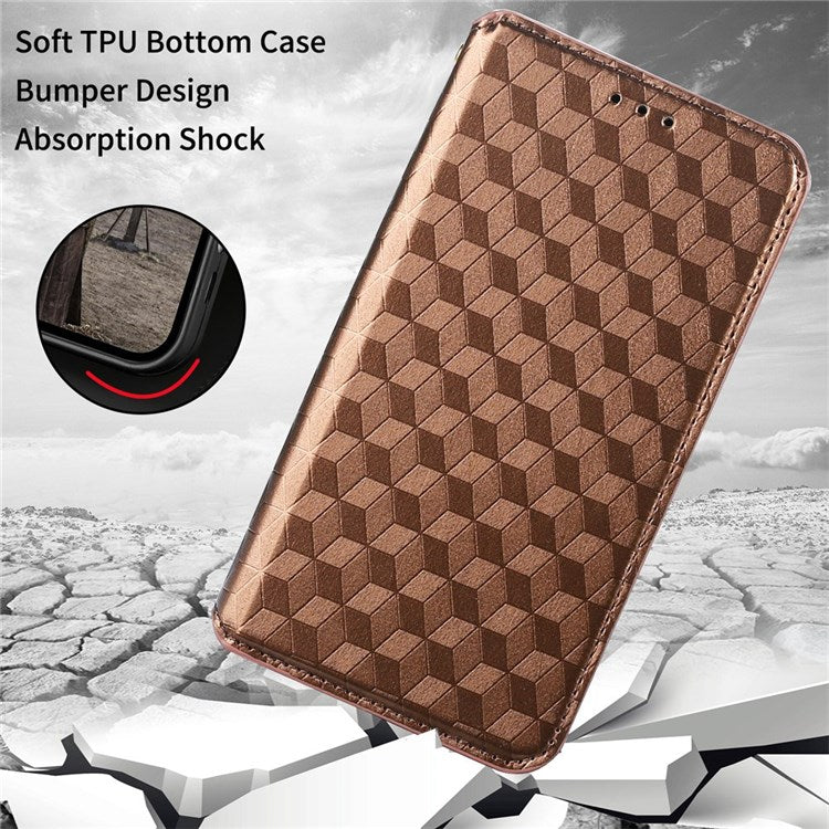 Cell Phone Case for Motorola Moto G Stylus 5G (2021), Imprinted Rhombus Pattern PU Leather Stand Magnetic Auto Closure Wallet Phone Shell - Brown