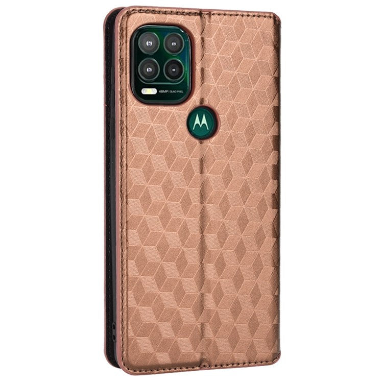 Cell Phone Case for Motorola Moto G Stylus 5G (2021), Imprinted Rhombus Pattern PU Leather Stand Magnetic Auto Closure Wallet Phone Shell - Brown