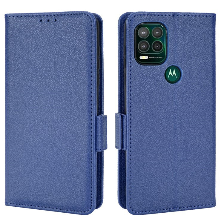 Side Buckle Litchi Texture Leather Phone Case for Motorola Moto G Stylus 5G (2021), Fingerprint-Free Wallet Stand Design PU Leather Protective Case - Dark Blue