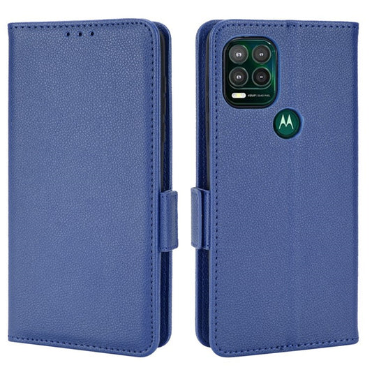 Side Buckle Litchi Texture Leather Phone Case for Motorola Moto G Stylus 5G (2021), Fingerprint-Free Wallet Stand Design PU Leather Protective Case - Dark Blue