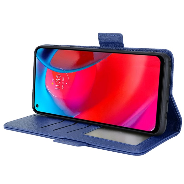 Side Buckle Litchi Texture Leather Phone Case for Motorola Moto G Stylus 5G (2021), Fingerprint-Free Wallet Stand Design PU Leather Protective Case - Dark Blue