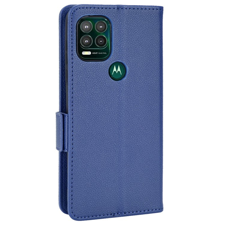 Side Buckle Litchi Texture Leather Phone Case for Motorola Moto G Stylus 5G (2021), Fingerprint-Free Wallet Stand Design PU Leather Protective Case - Dark Blue