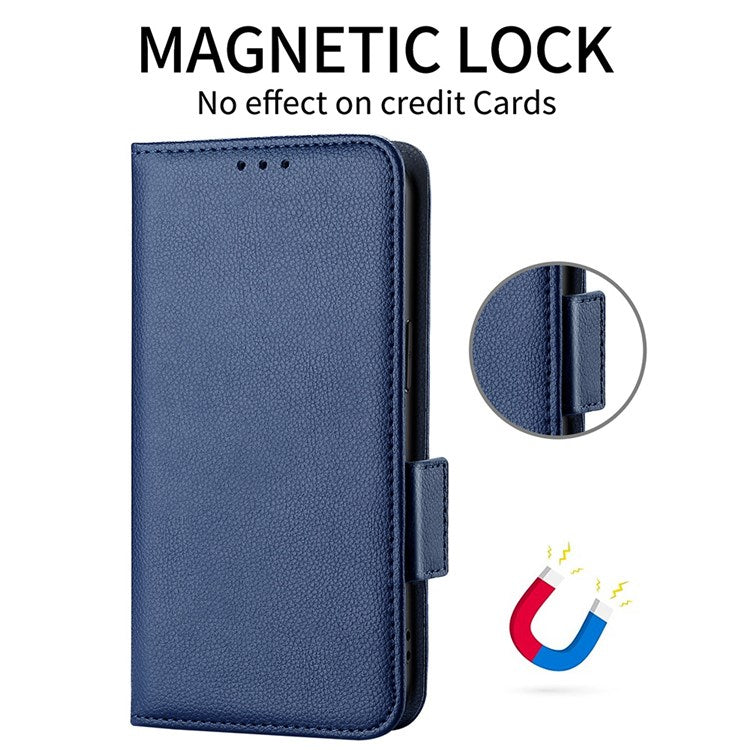Side Buckle Litchi Texture Leather Phone Case for Motorola Moto G Stylus 5G (2021), Fingerprint-Free Wallet Stand Design PU Leather Protective Case - Dark Blue