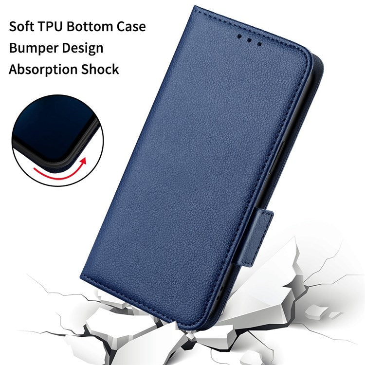 Side Buckle Litchi Texture Leather Phone Case for Motorola Moto G Stylus 5G (2021), Fingerprint-Free Wallet Stand Design PU Leather Protective Case - Dark Blue