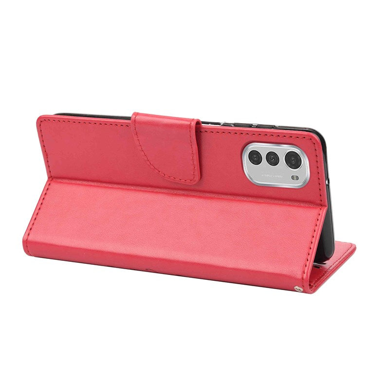 Butterfly Flower Imprinting Wallet Leather Case for Motorola Moto E32, Phone Shell Accessory with Stand - Red