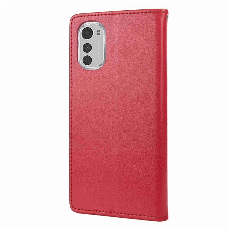 Butterfly Flower Imprinting Wallet Leather Case for Motorola Moto E32, Phone Shell Accessory with Stand - Red