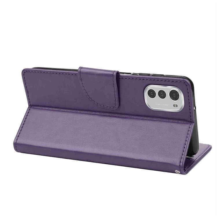 Butterfly Flower Imprinting Wallet Leather Case for Motorola Moto E32, Phone Shell Accessory with Stand - Purple