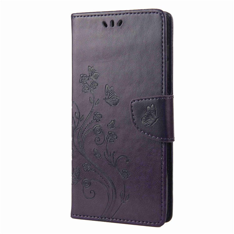 Butterfly Flower Imprinting Wallet Leather Case for Motorola Moto E32, Phone Shell Accessory with Stand - Purple