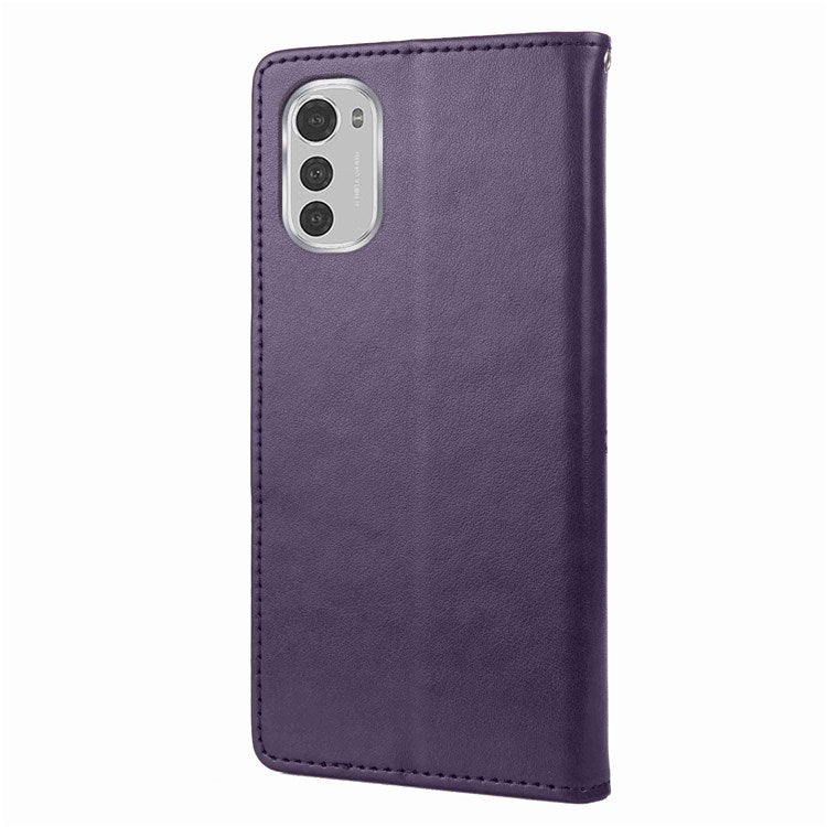 Butterfly Flower Imprinting Wallet Leather Case for Motorola Moto E32, Phone Shell Accessory with Stand - Purple