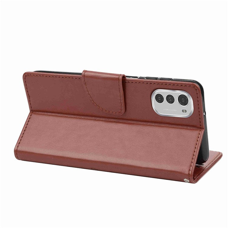 Butterfly Flower Imprinting Wallet Leather Case for Motorola Moto E32, Phone Shell Accessory with Stand - Brown
