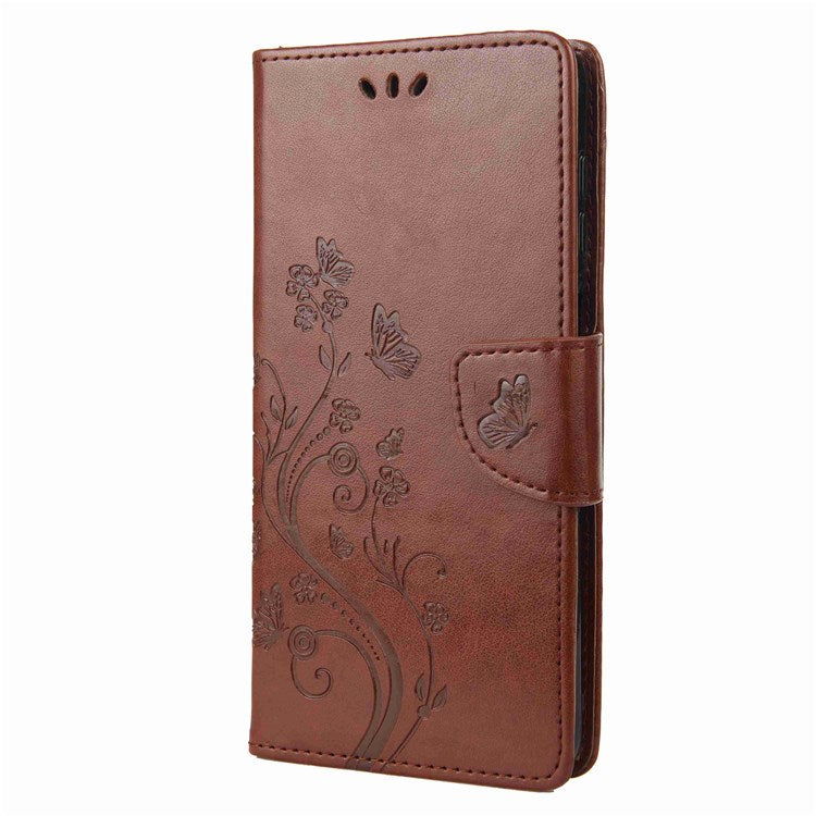 Butterfly Flower Imprinting Wallet Leather Case for Motorola Moto E32, Phone Shell Accessory with Stand - Brown