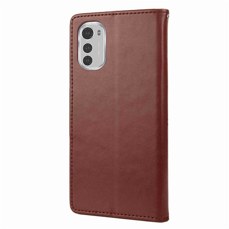 Butterfly Flower Imprinting Wallet Leather Case for Motorola Moto E32, Phone Shell Accessory with Stand - Brown