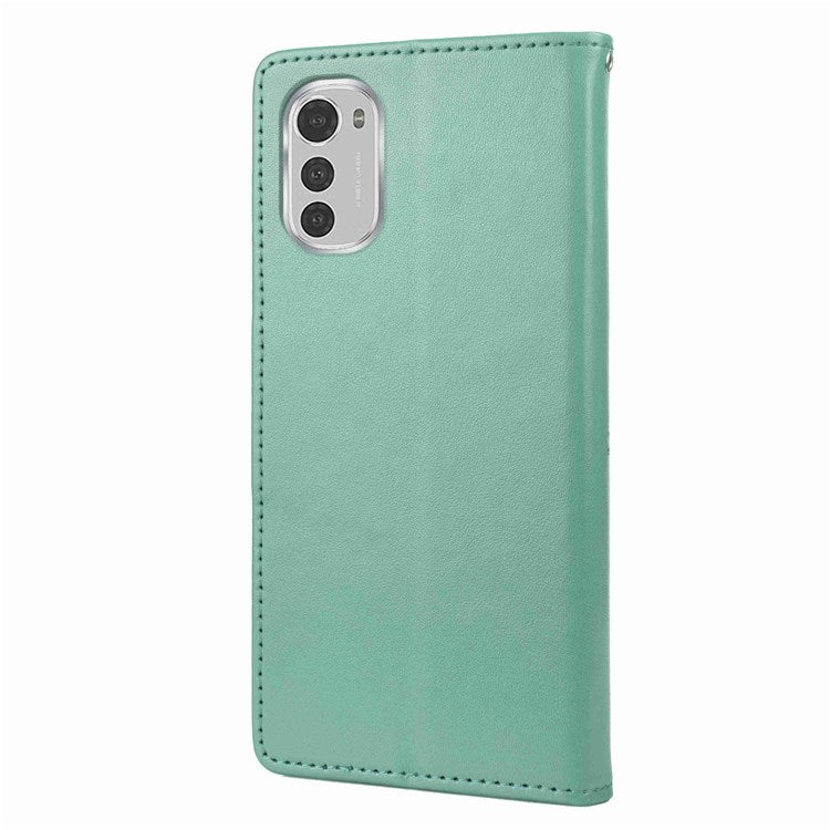Butterfly Flower Imprinting Wallet Leather Case for Motorola Moto E32, Phone Shell Accessory with Stand - Green