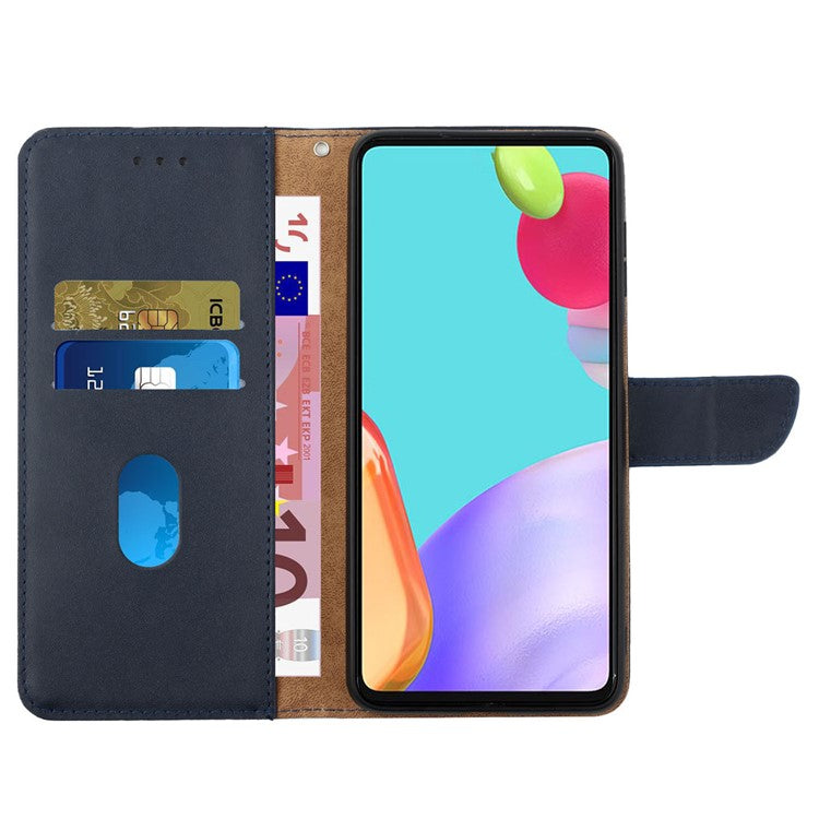 HT02 Shockproof Phone Case for Motorola Moto G32 4G, Nappa Texture Genuine Leather Magnetic Closure Stand Phone Cover - Blue