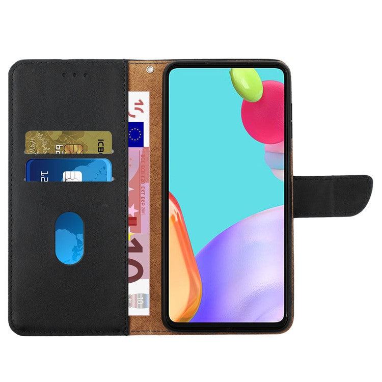 HT02 Shockproof Phone Case for Motorola Moto G32 4G, Nappa Texture Genuine Leather Magnetic Closure Stand Phone Cover - Black