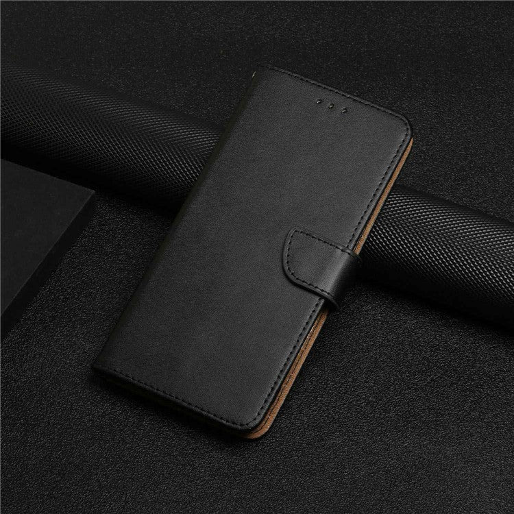 HT02 Shockproof Phone Case for Motorola Moto G32 4G, Nappa Texture Genuine Leather Magnetic Closure Stand Phone Cover - Black
