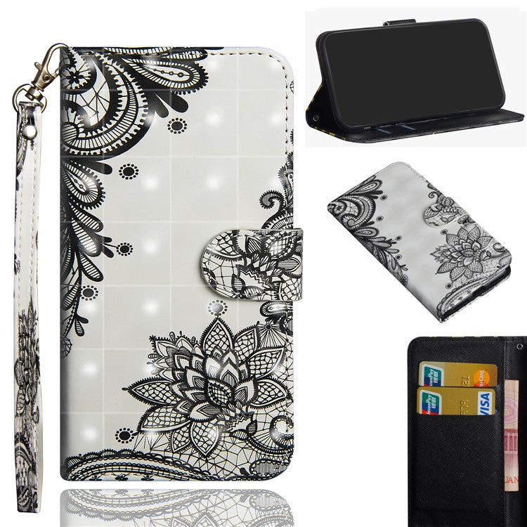 Patterned Wallet Stand Leather Phone Cover for Xiaomi Redmi 6A (Single 12MP Rear Camera) - Lace Flower