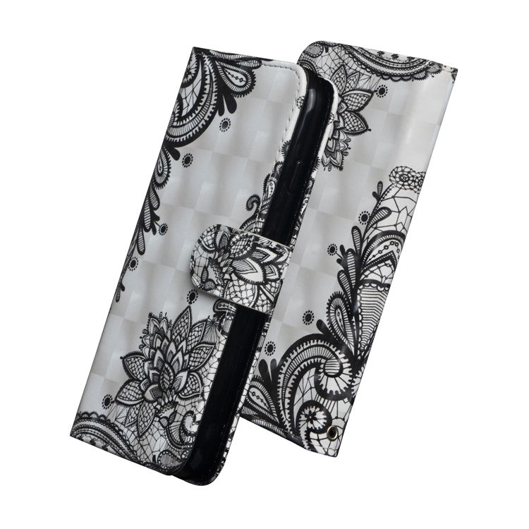 Patterned Wallet Stand Leather Phone Cover for Xiaomi Redmi 6A (Single 12MP Rear Camera) - Lace Flower