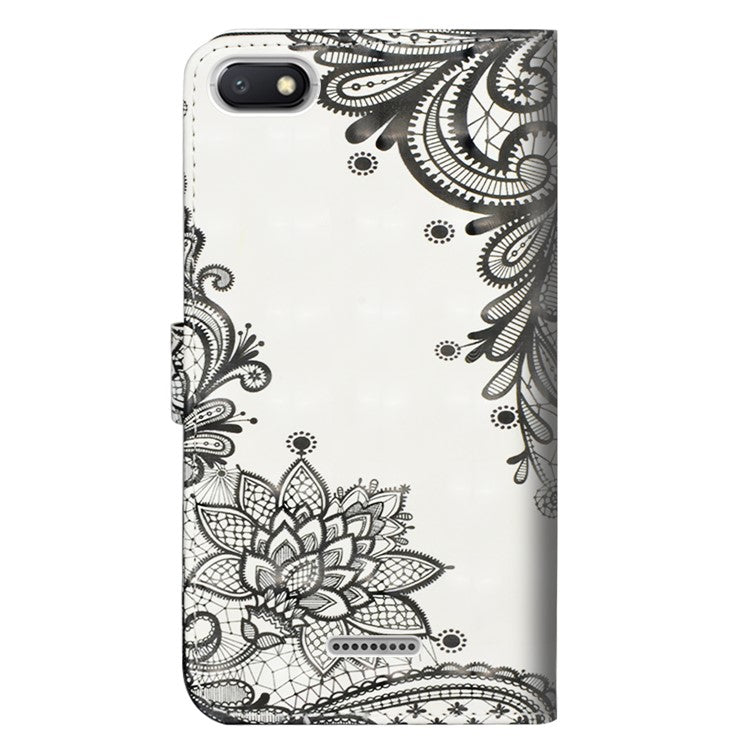Patterned Wallet Stand Leather Phone Cover for Xiaomi Redmi 6A (Single 12MP Rear Camera) - Lace Flower