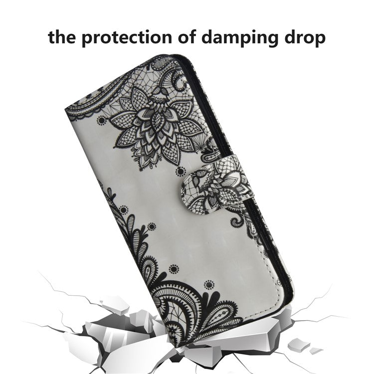 Patterned Wallet Stand Leather Phone Cover for Xiaomi Redmi 6A (Single 12MP Rear Camera) - Lace Flower