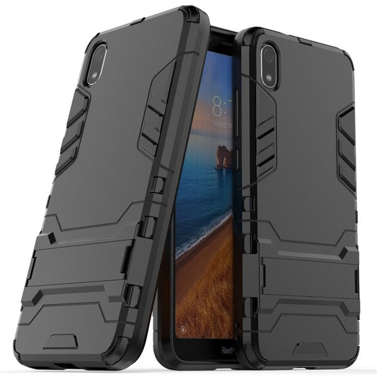 Plastic + TPU Hybrid Phone Shell with Kickstand for Xiaomi Redmi 7A - Black