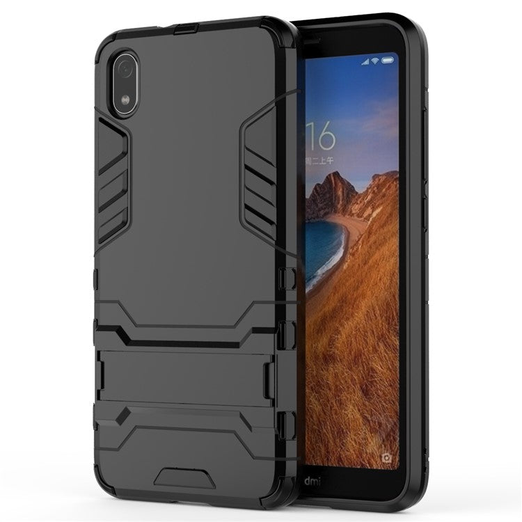 Plastic + TPU Hybrid Phone Shell with Kickstand for Xiaomi Redmi 7A - Black