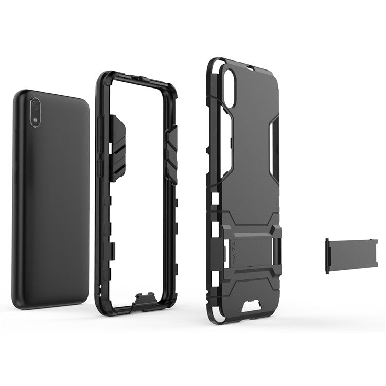 Plastic + TPU Hybrid Phone Shell with Kickstand for Xiaomi Redmi 7A - Black