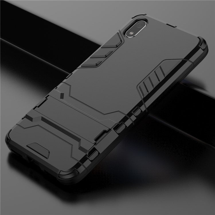 Plastic + TPU Hybrid Phone Shell with Kickstand for Xiaomi Redmi 7A - Black
