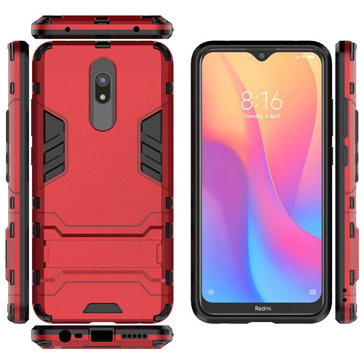 2-in-1 Plastic + TPU Phone Shell with Kickstand for Xiaomi Redmi 8A - Red