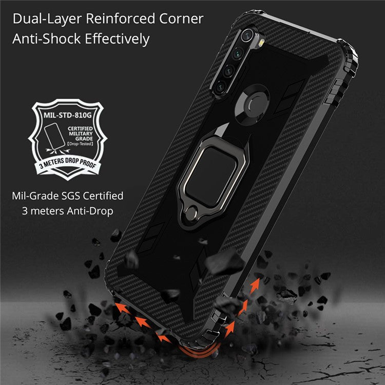 Finger Ring Kickstand Shockproof TPU Protective Phone Case for Xiaomi Redmi Note 8T - Black
