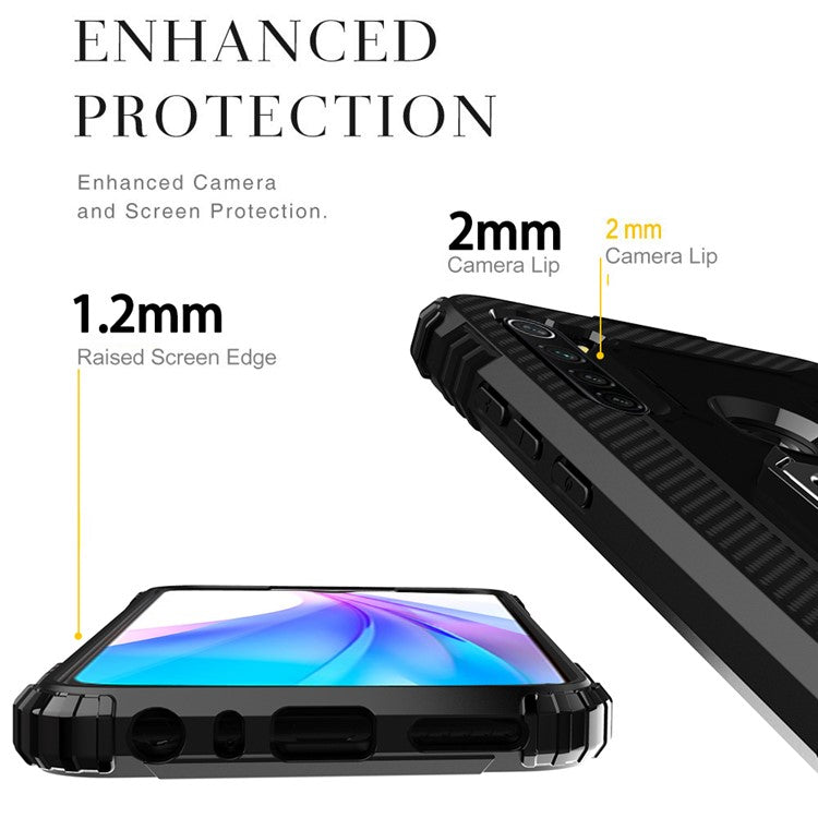 Finger Ring Kickstand Shockproof TPU Protective Phone Case for Xiaomi Redmi Note 8T - Black