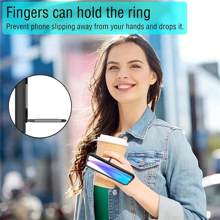 Finger Ring Kickstand Shockproof TPU Protective Phone Case for Xiaomi Redmi Note 8T - Black