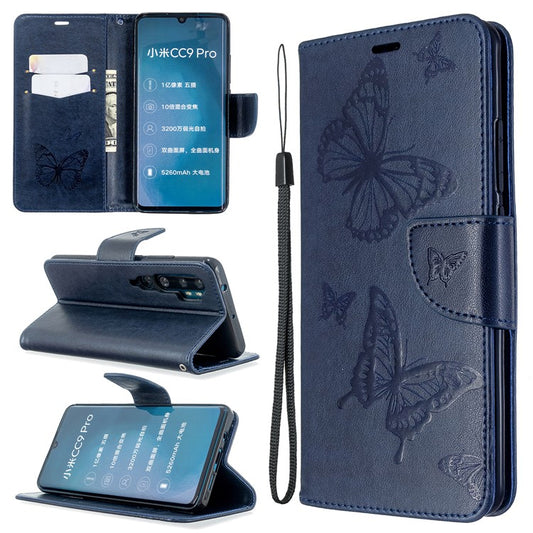 Imprint Butterfly Magnetic Leather Stand Case for Xiaomi Mi CC9 Pro / Mi Note 10 / Mi Note 10 Pro - Blue