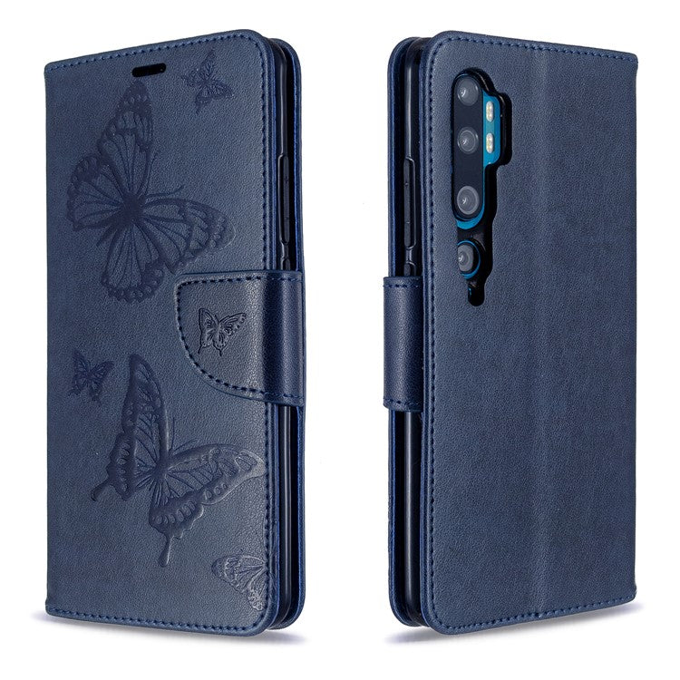 Imprint Butterfly Magnetic Leather Stand Case for Xiaomi Mi CC9 Pro / Mi Note 10 / Mi Note 10 Pro - Blue