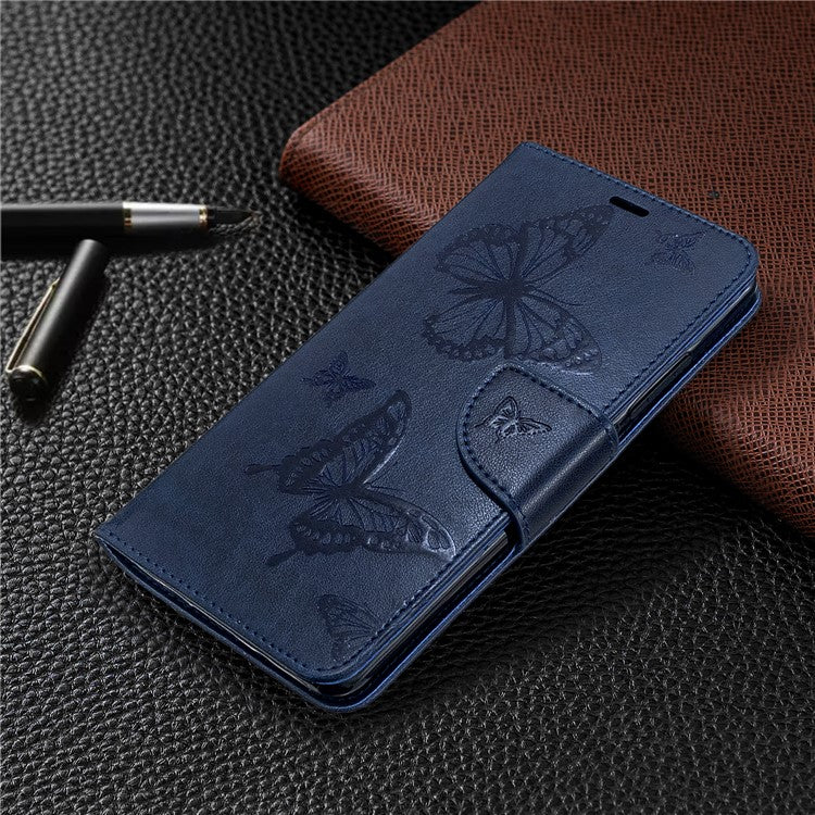 Imprint Butterfly Magnetic Leather Stand Case for Xiaomi Mi CC9 Pro / Mi Note 10 / Mi Note 10 Pro - Blue