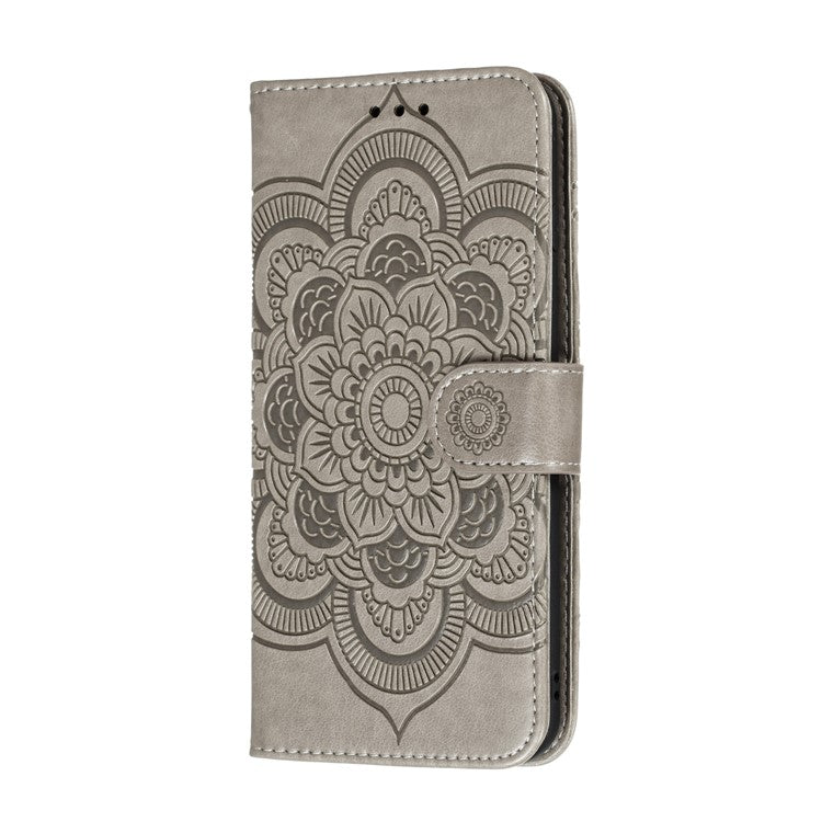 Imprint Mandala Flower Leather Wallet Stand Case for Xiaomi Mi 10 / Mi 10 Pro - Grey