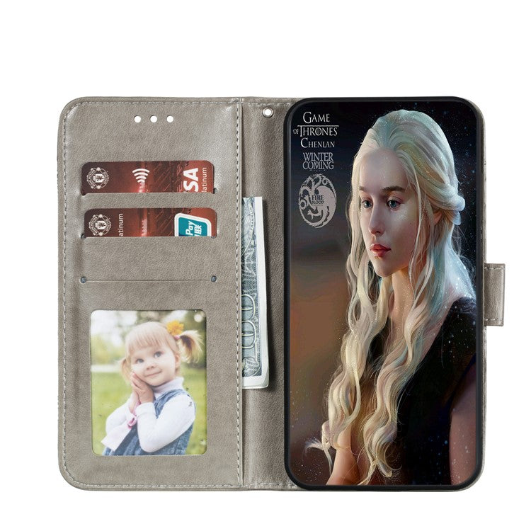 Imprint Mandala Flower Leather Wallet Stand Case for Xiaomi Mi 10 / Mi 10 Pro - Grey