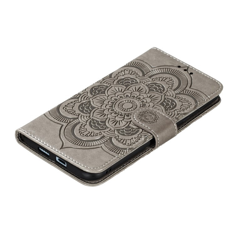 Imprint Mandala Flower Leather Wallet Stand Case for Xiaomi Mi 10 / Mi 10 Pro - Grey
