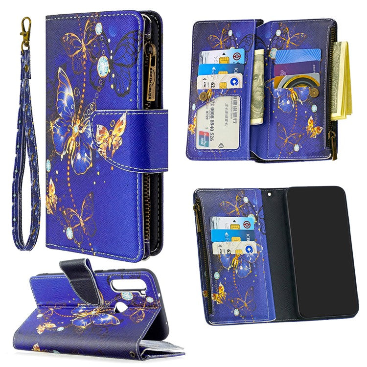 BF03 Pattern Printing Zipper Wallet Leather Phone Case for Xiaomi Redmi Note 8T - Gold Butterfly