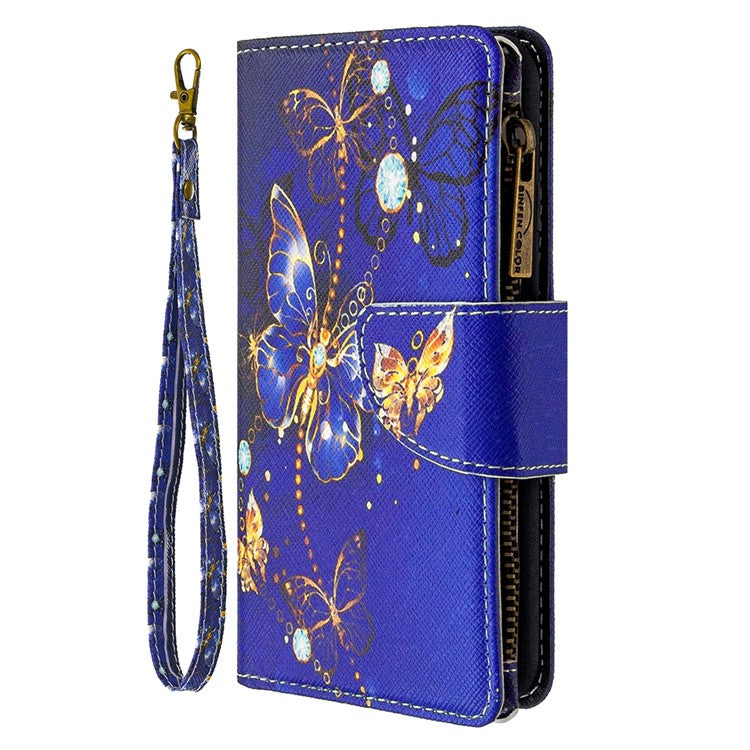 BF03 Pattern Printing Zipper Wallet Leather Phone Case for Xiaomi Redmi Note 8T - Gold Butterfly