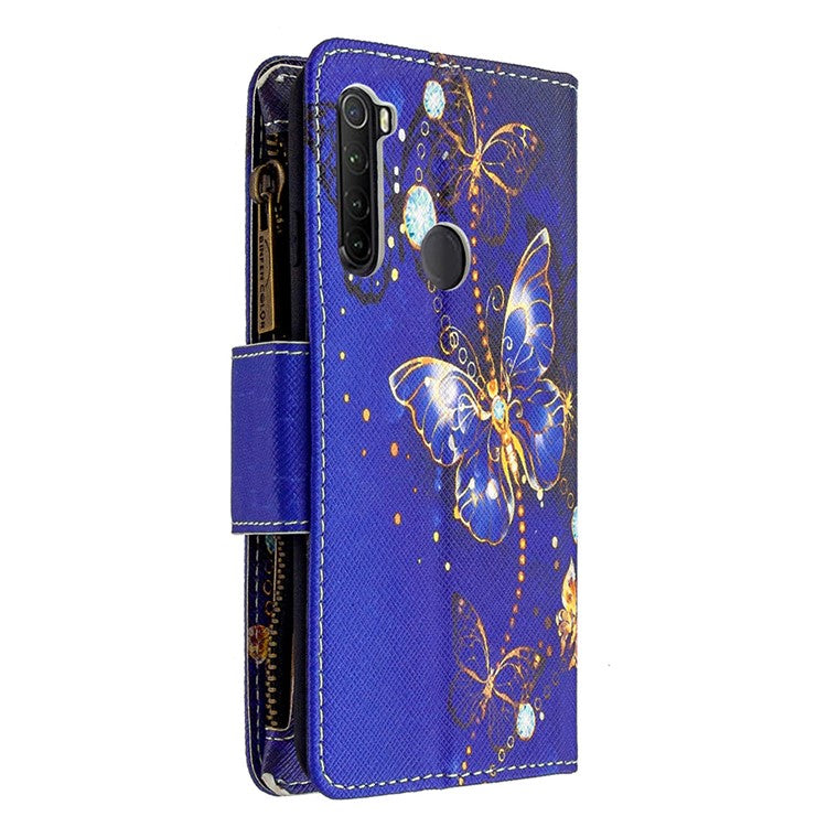 BF03 Pattern Printing Zipper Wallet Leather Phone Case for Xiaomi Redmi Note 8T - Gold Butterfly