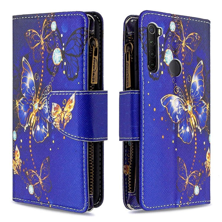 BF03 Pattern Printing Zipper Wallet Leather Phone Case for Xiaomi Redmi Note 8T - Gold Butterfly