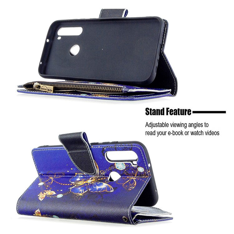 BF03 Pattern Printing Zipper Wallet Leather Phone Case for Xiaomi Redmi Note 8T - Gold Butterfly
