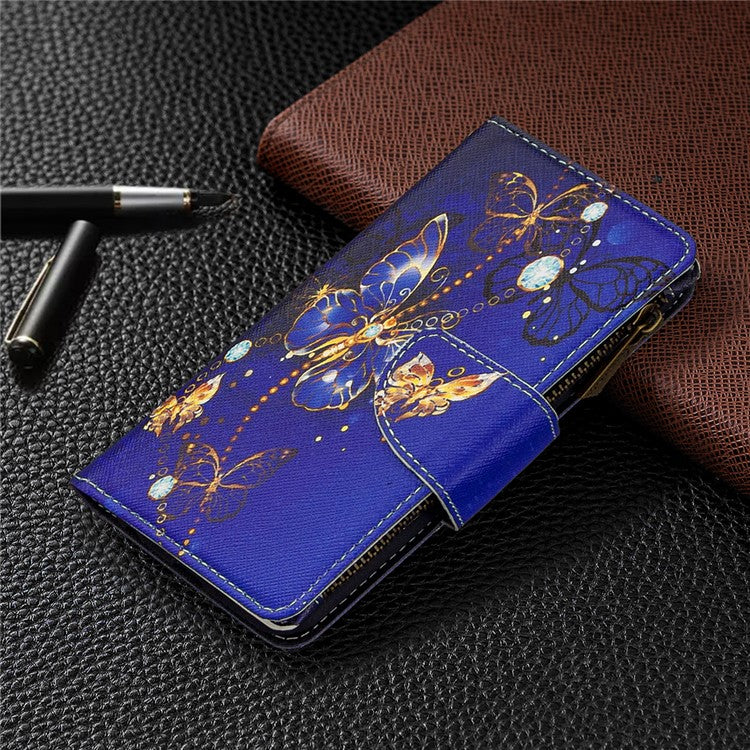 BF03 Pattern Printing Zipper Wallet Leather Phone Case for Xiaomi Redmi Note 8T - Gold Butterfly