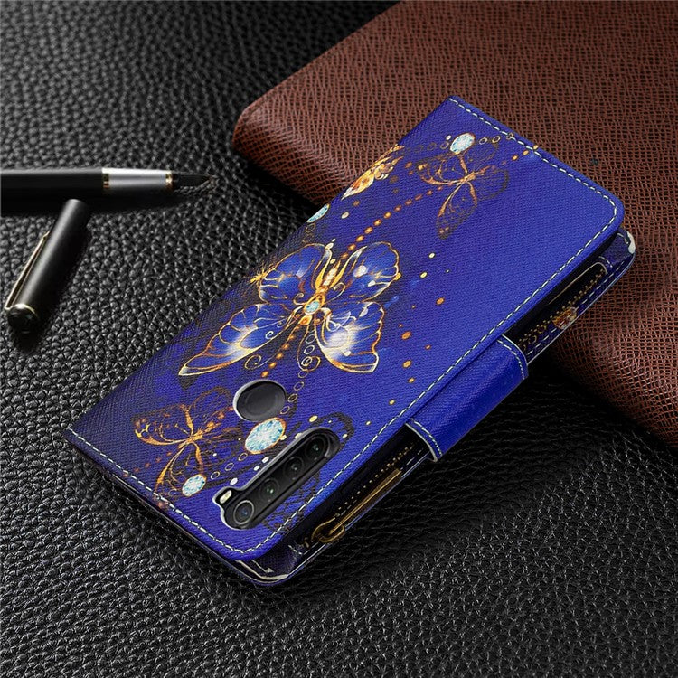 BF03 Pattern Printing Zipper Wallet Leather Phone Case for Xiaomi Redmi Note 8T - Gold Butterfly