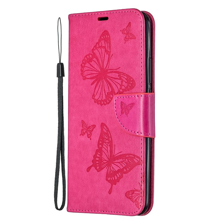 Imprint Butterflies Wallet Stand Flip Leather Phone Shell for Xiaomi Redmi 9 - Rose