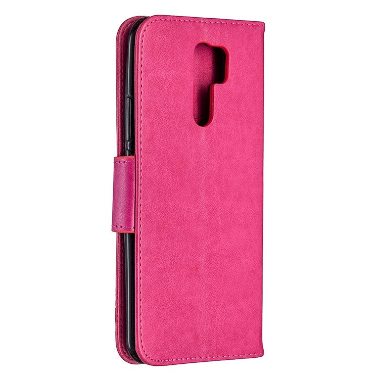 Imprint Butterflies Wallet Stand Flip Leather Phone Shell for Xiaomi Redmi 9 - Rose