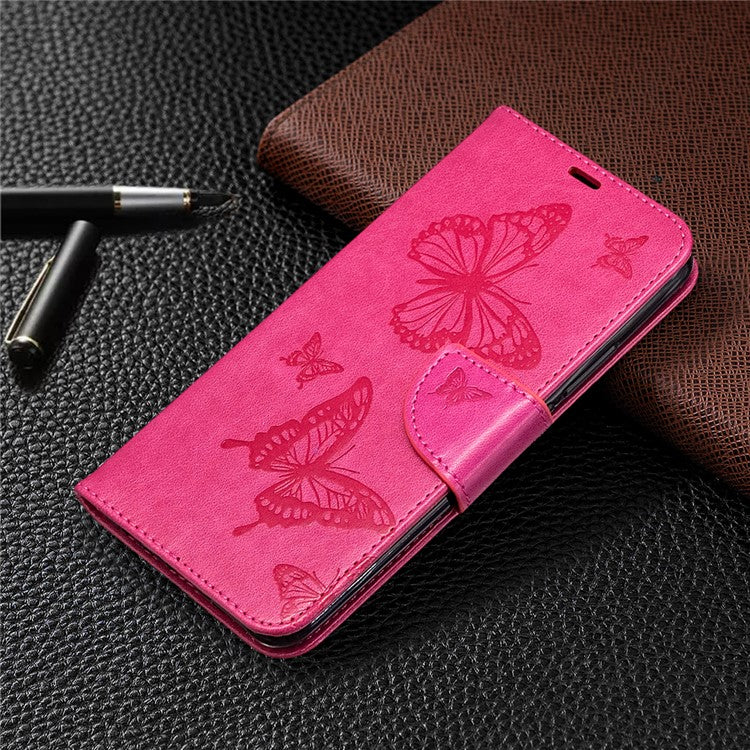 Imprint Butterflies Wallet Stand Flip Leather Phone Shell for Xiaomi Redmi 9 - Rose