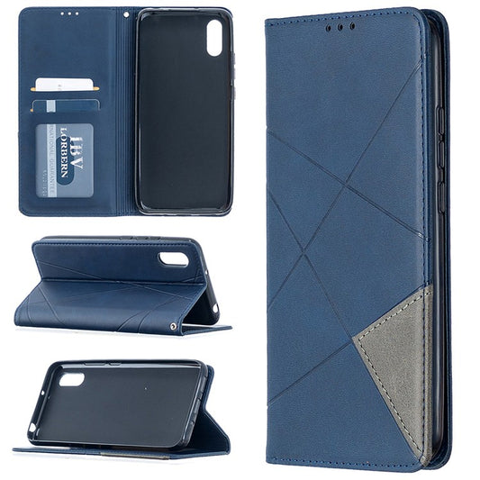 Geometric Pattern Leather with Card Slots Shell for Xiaomi Redmi 9A - Blue